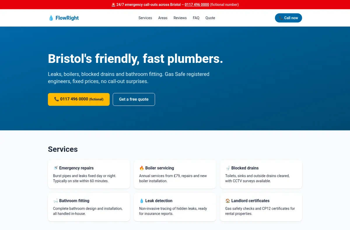 Screenshot of the FlowRight Plumbing demo